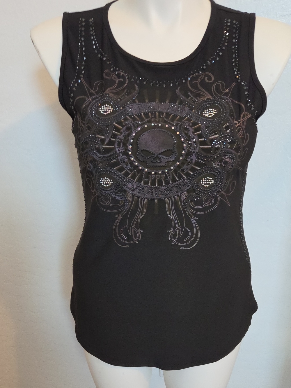 Harley-Davidson Black Studded Skull Tank New With Tags